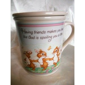 Vintage '86 Hallmark Coffee Mug Mates Friendship Gift Bunnies Squirrel